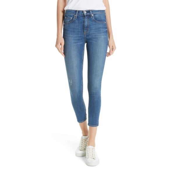 Rag & Bone High Rise Ankle Skinny Jeans El Medium Wash Blue 5-Pocket Stretch 27 - Picture 1 of 10